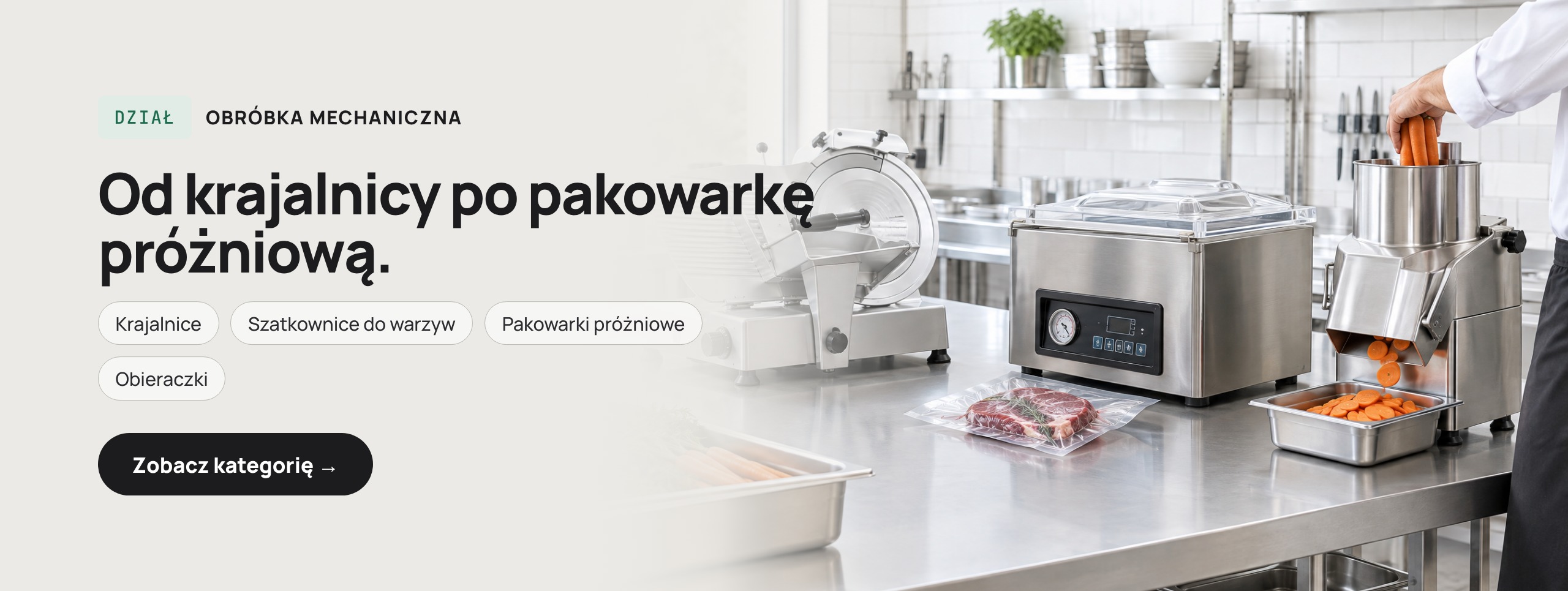 maszyny do obróbki żywności: krajalnica, szatkownica, pakowarka próżniowa